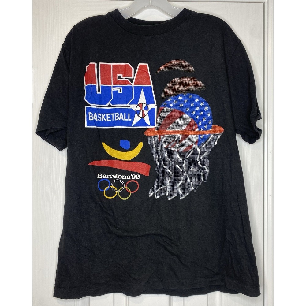 Vintage 1992 USA Basketball Olympics Barcelona T Shirt Black Size Large